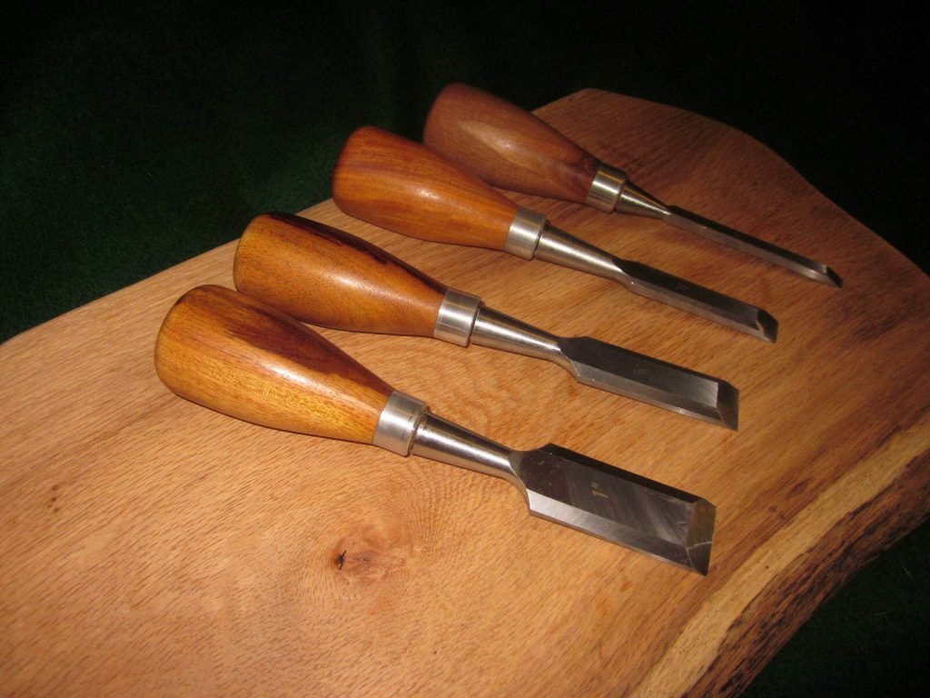 4 Piece Wood Chisel Set w/ handmade exotic Yaje Negro Butt Style Handle ...